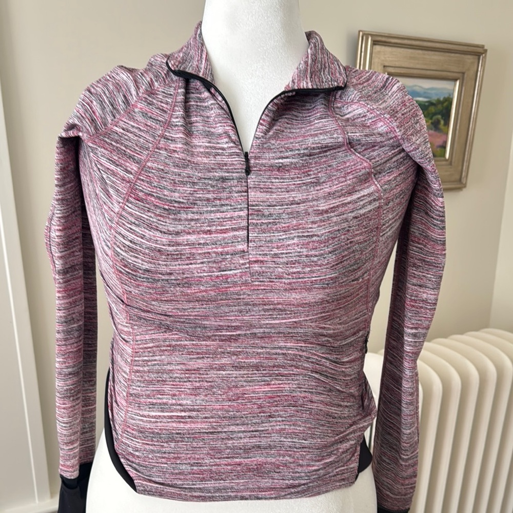 Lululemon Athletica Pink and Gray Fitted Long Sleeve Polo